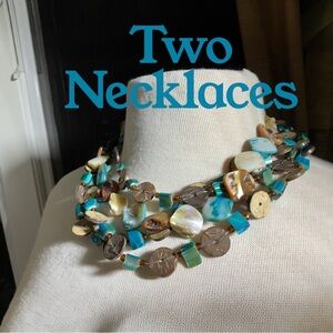 Two Multicolor Dyed Shell and Bead Necklaces Bold Statement